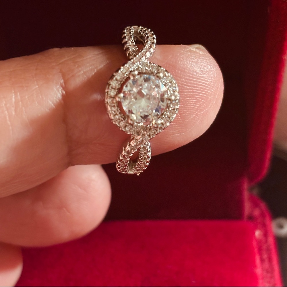 Silver-Tone Halo Knot Ring with Clear Center Stone - Women Jewelry